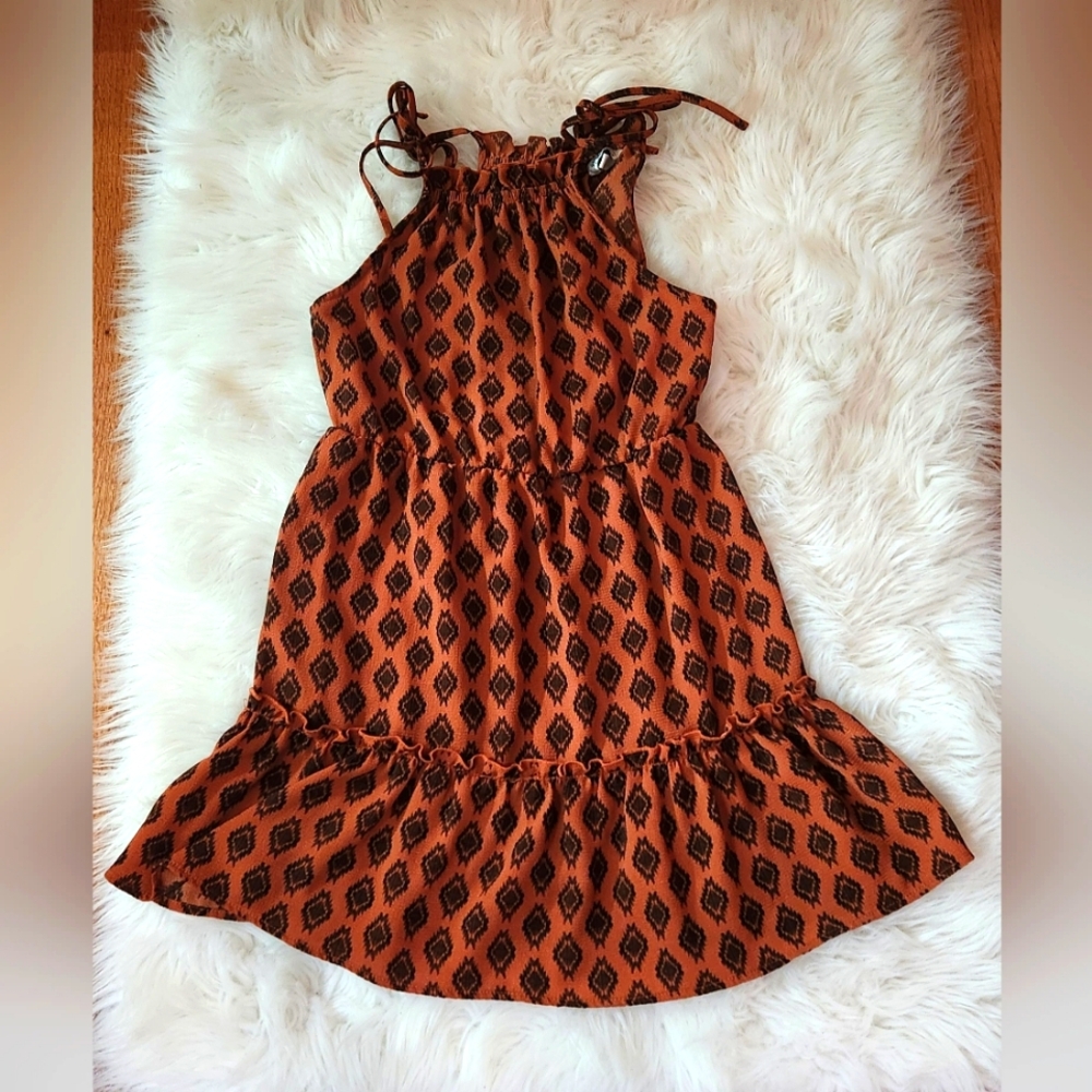Speechless Orange and Black Diamond Pattern Dress, Size Small